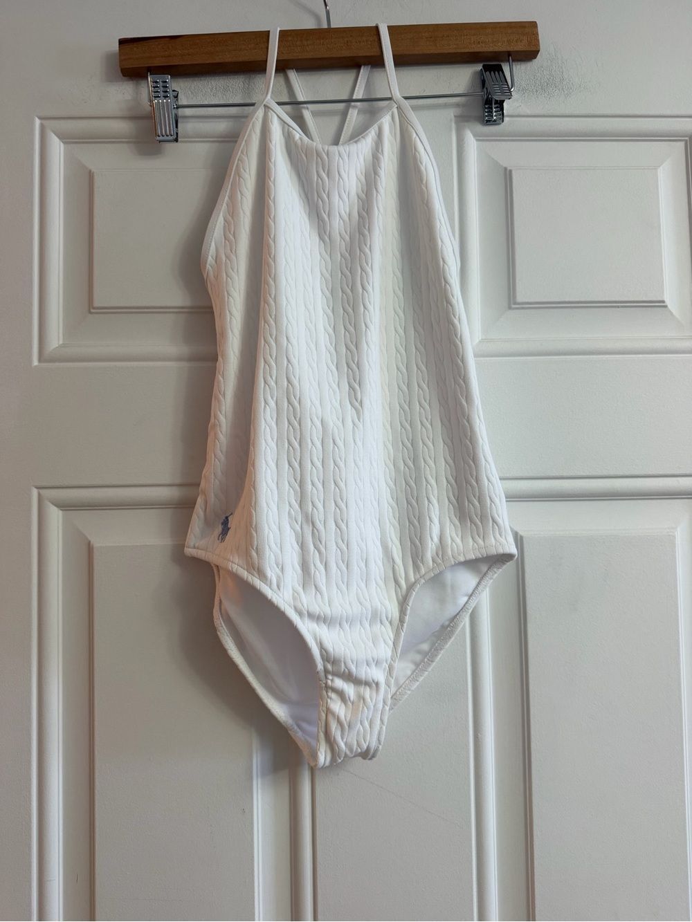 PoloβRalph Lauren White Cable Knit Texture One Piece Swimsuit Girls 8 NWT